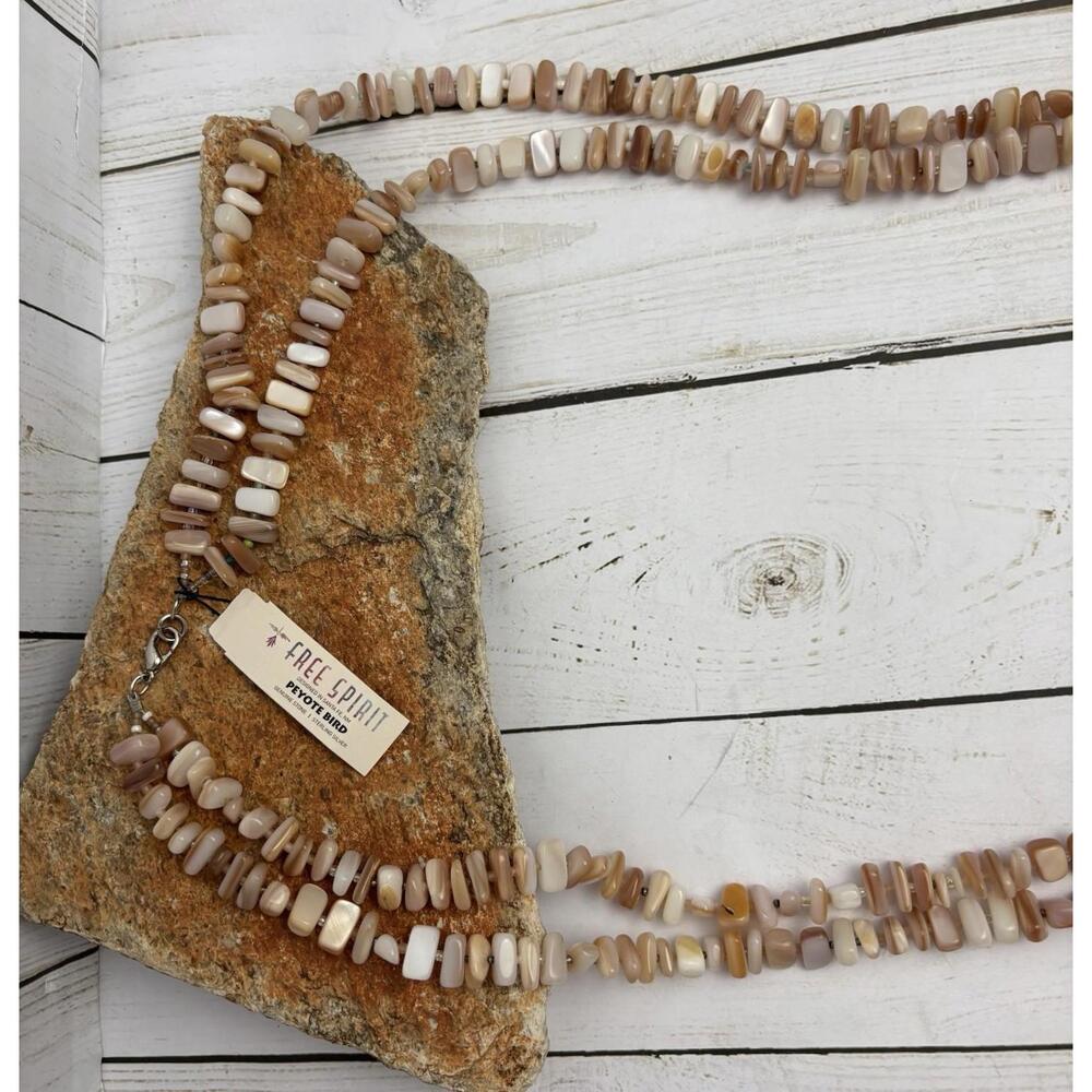 Peyote Bird Agate MOP‎ Sterling Double Strand Necklace J224 - Picture 3 of 3